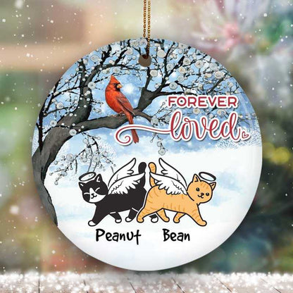 Memorial Walking Cat Blossom Tree Cardinal Personalized Circle Ornament