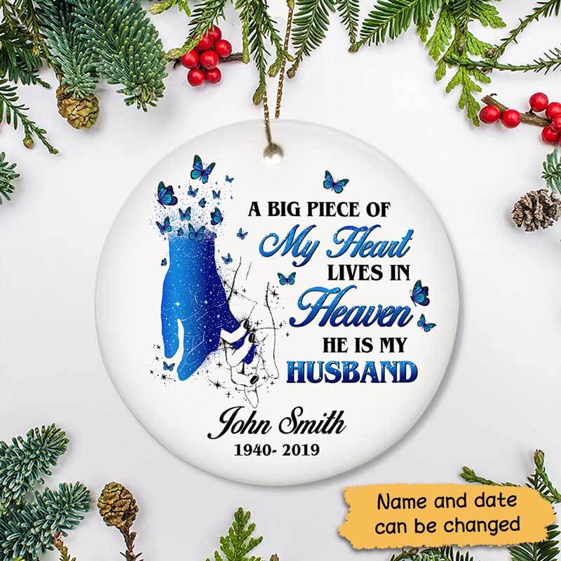 My Husband Lives In Heaven Personalized Memorial Circle Ornament