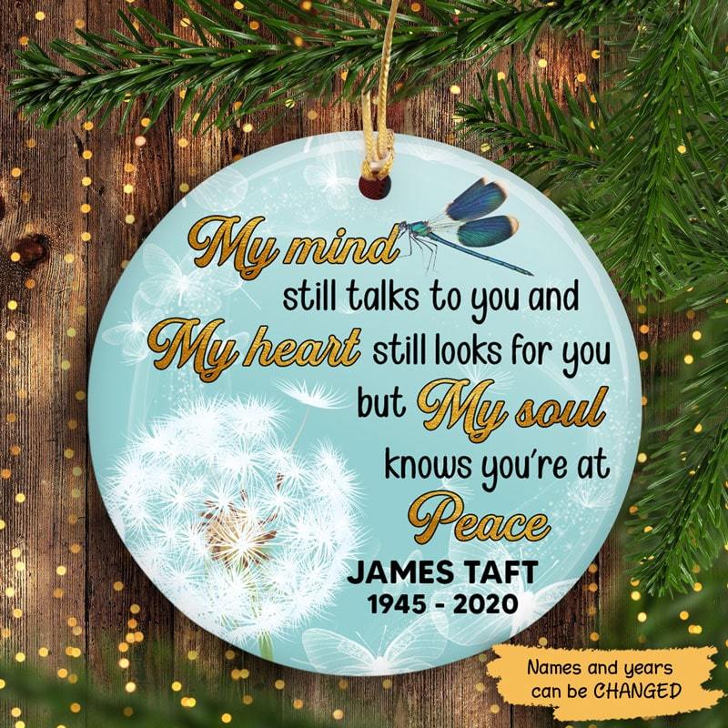 My Mind Still Talks To You Dandelion Dragonfly Personalized Memorial Circle Ornament