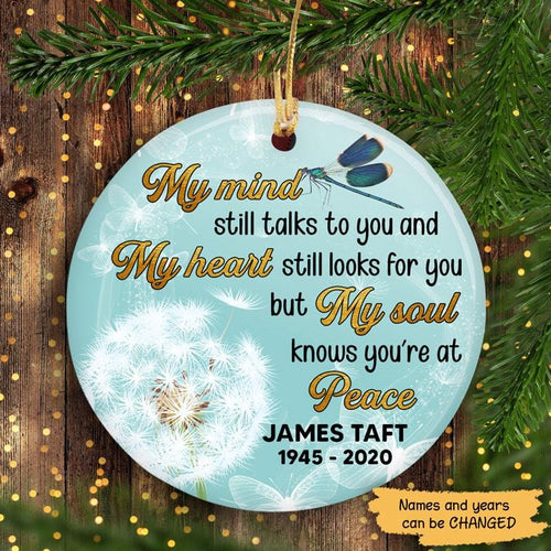 My Mind Still Talks To You Dandelion Dragonfly Personalized Memorial Circle Ornament