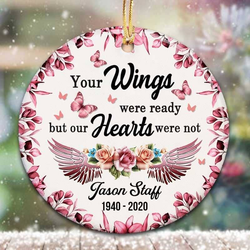 Pink Wings And Butterflies Memorial Personalized Circle Ornament