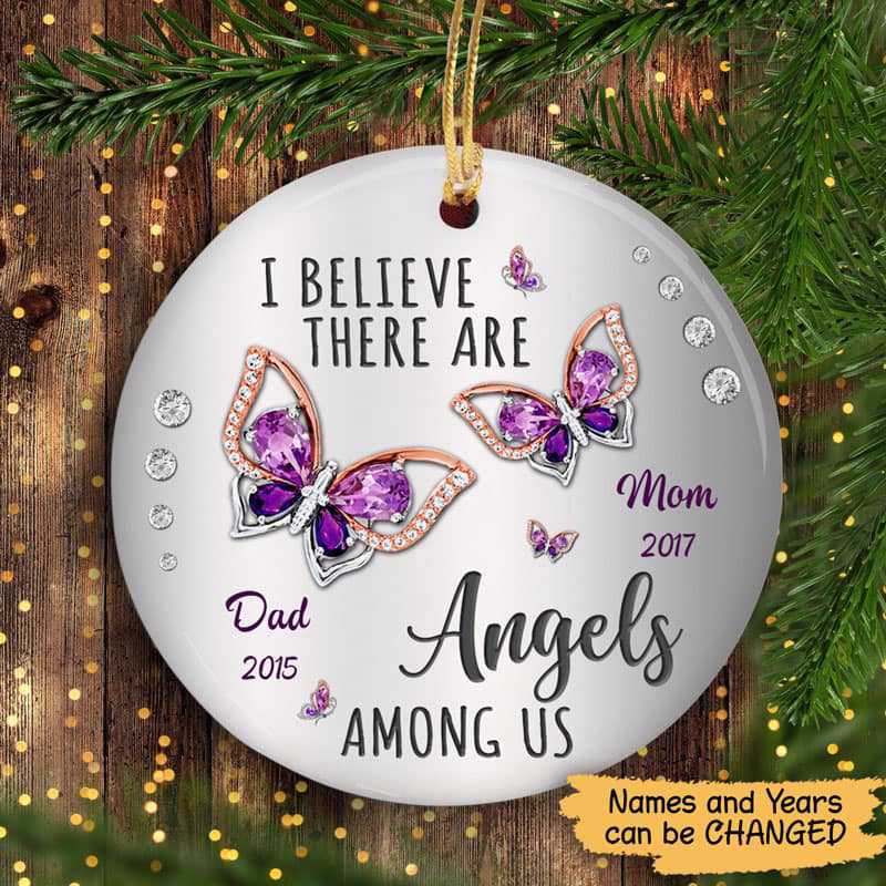 Purple Butterflies Memorial Personalized Circle Ornament