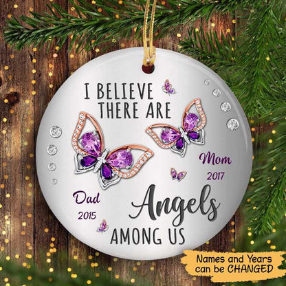 Purple Butterflies Memorial Personalized Circle Ornament