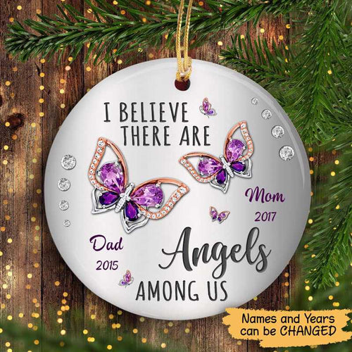Purple Butterflies Memorial Personalized Circle Ornament