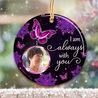Purple Butterfly Mandala Memorial Photo Personalized Circle Ornament