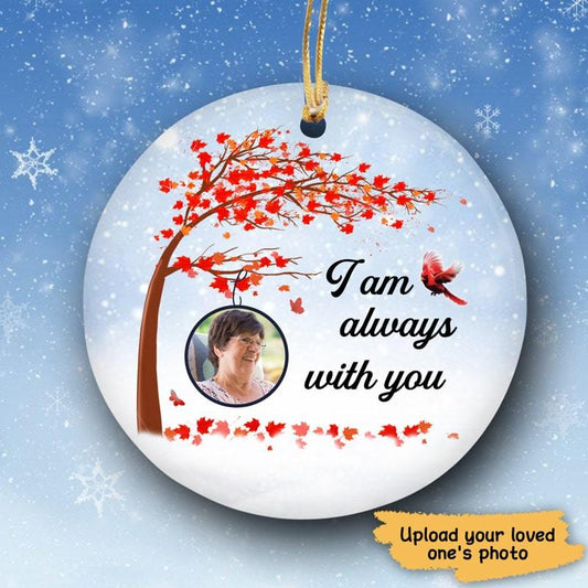 Red Tree Cardinal Photo Personalized Memorial Circle Ornament