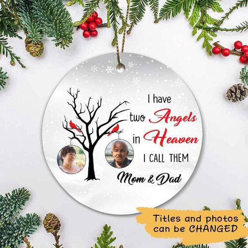 Two Angels In Heaven Personalized Memorial Circle Ornament