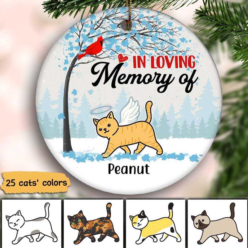 Walking Cat Cardinal Memorial Personalized Circle Ornament