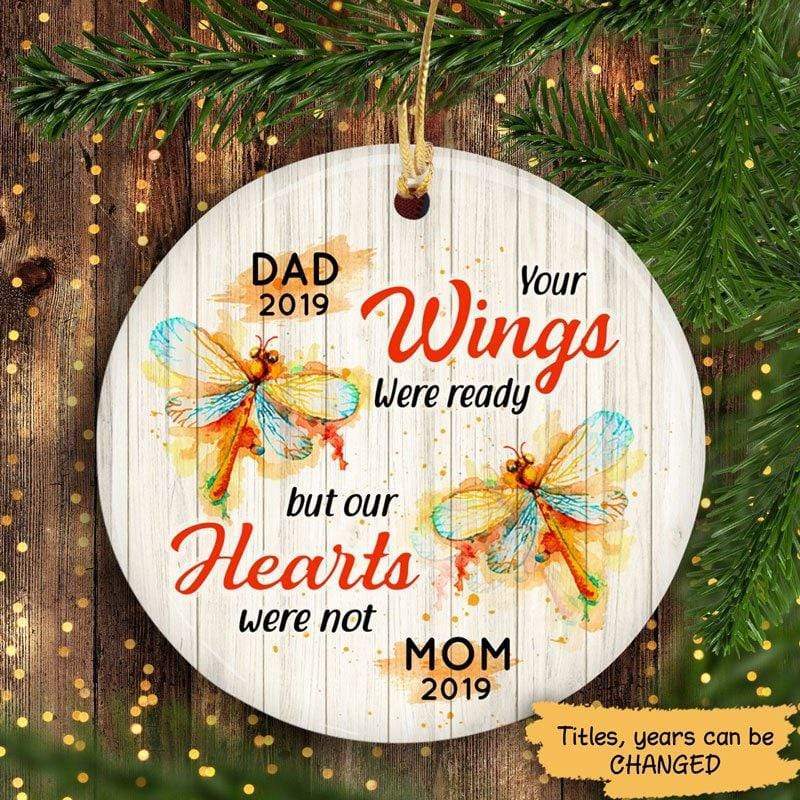 Watercolor Dragonfly Your Wings Were Ready Memorial Personalized Circle Ornament