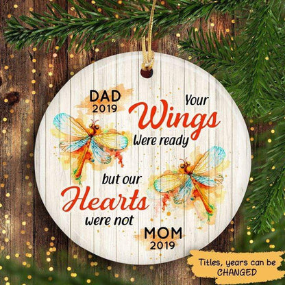 Watercolor Dragonfly Your Wings Were Ready Memorial Personalized Circle Ornament
