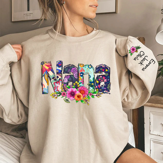 Nana, Grandma Foral And Grandkids Sweatshirt