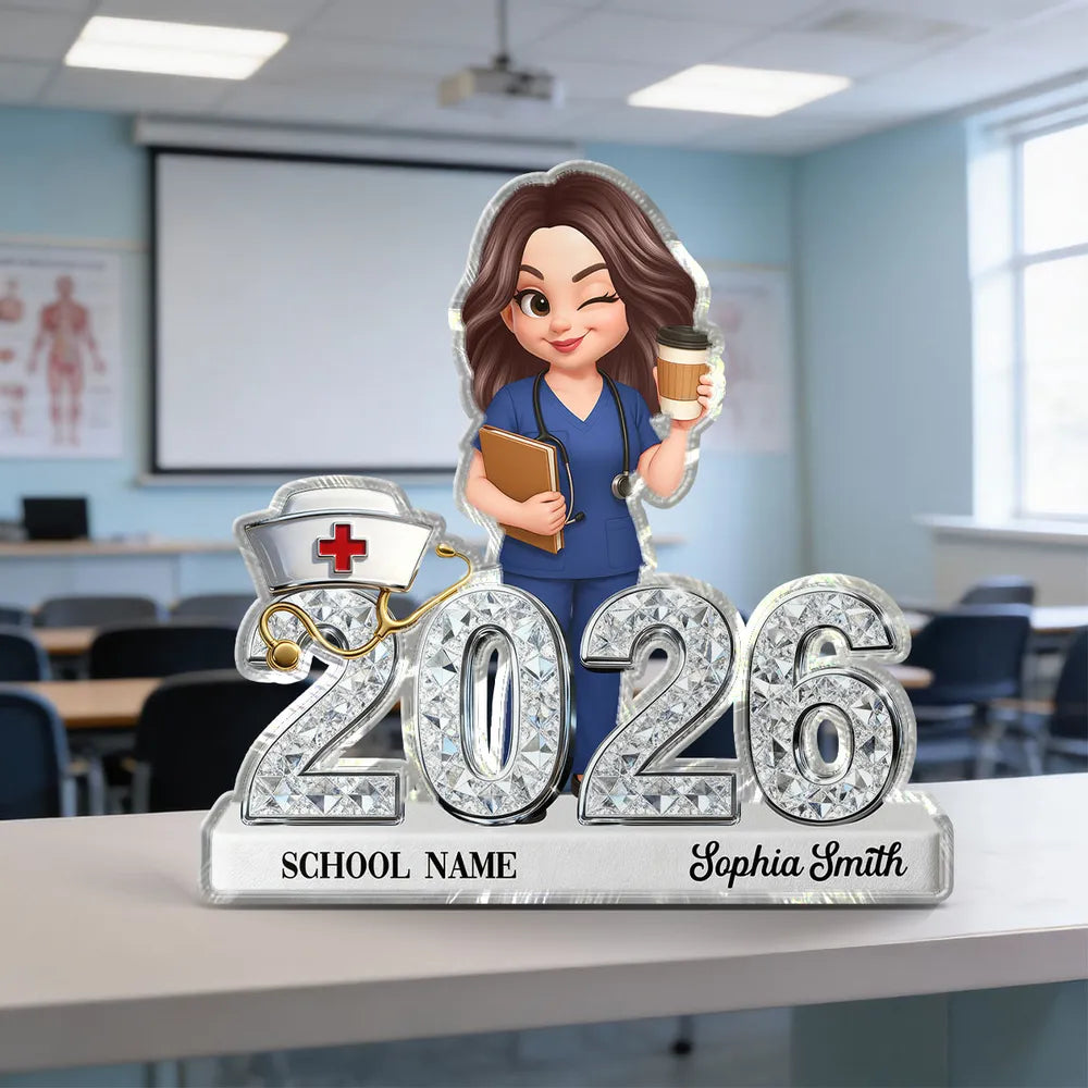 New Nurse Class Of 2026 2027 Shiny Effect 2D Flat - Personalized Acrylic Block Plaque - RN Gift, BSN Gift, Nursing Graduation Gift