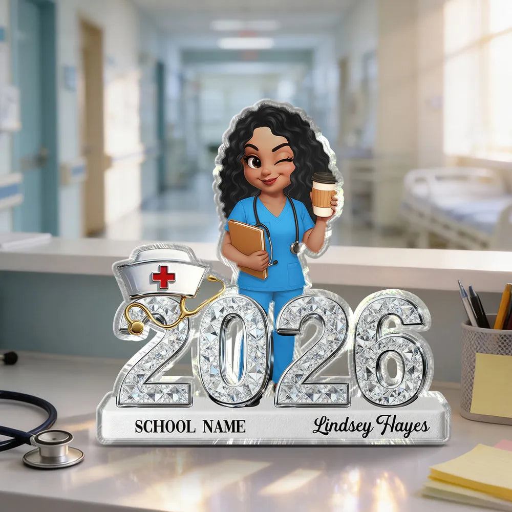 New Nurse Class Of 2026 2027 Shiny Effect 2D Flat - Personalized Acrylic Block Plaque - RN Gift, BSN Gift, Nursing Graduation Gift