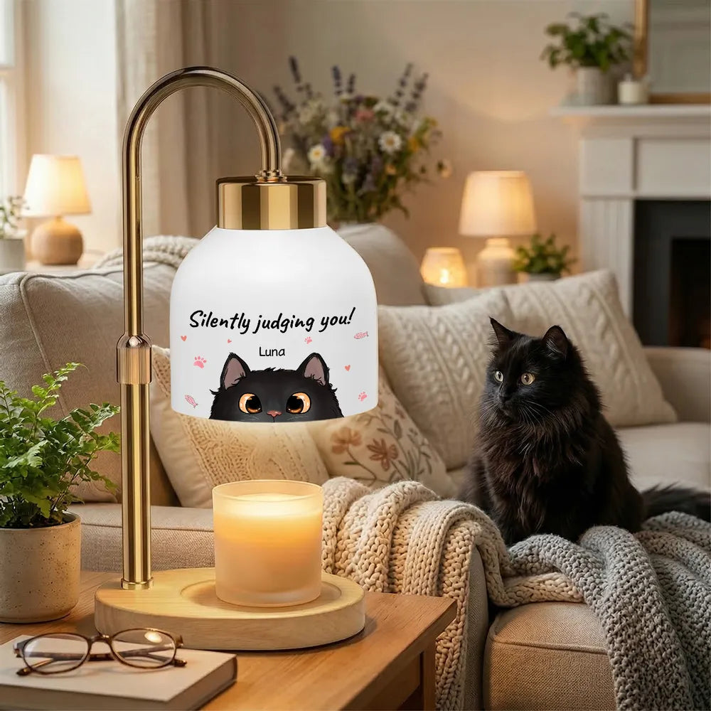 Life Is Better With Cats Peeking Cat Half Face - Personalized Candle Warmer Lamp - Home Decor Gift For Cat Lover