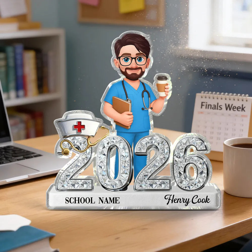 New Nurse Class Of 2026 2027 Shiny Effect 2D Flat - Personalized Acrylic Block Plaque - RN Gift, BSN Gift, Nursing Graduation Gift