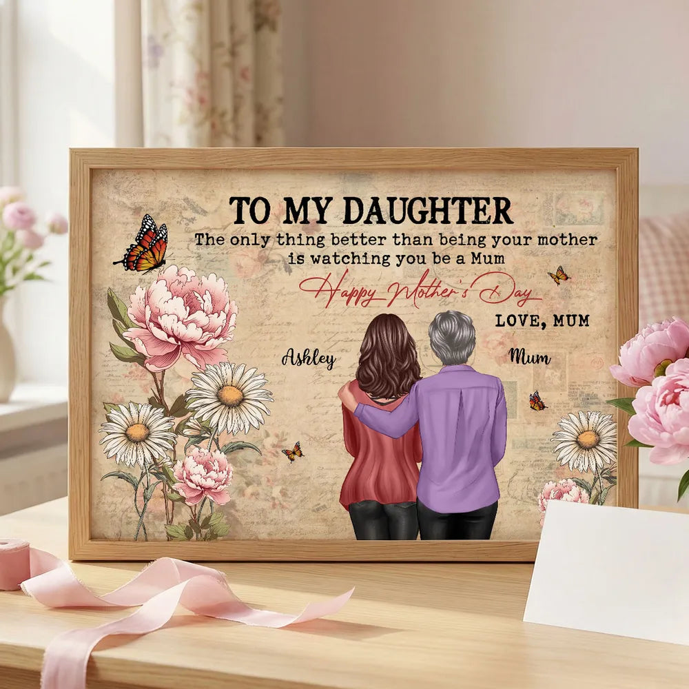 To My Daughter From Mum Vintage Floral Newspaper Birth Month Flower - Personalised Poster - UK Mother's Day