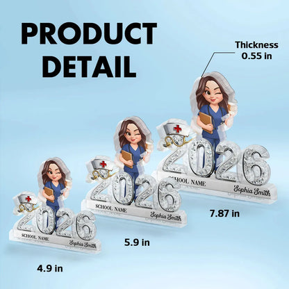 New Nurse Class Of 2026 2027 Shiny Effect 2D Flat - Personalized Acrylic Block Plaque - RN Gift, BSN Gift, Nursing Graduation Gift