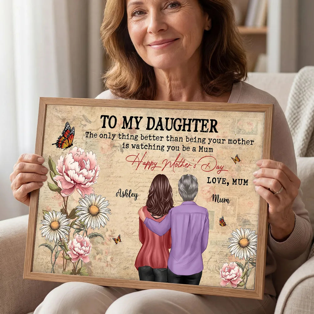 To My Daughter From Mum Vintage Floral Newspaper Birth Month Flower - Personalised Poster - UK Mother's Day