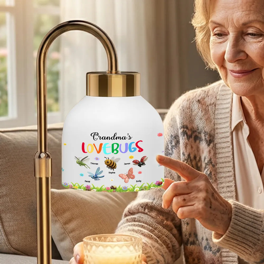 Grandma's Love Bugs Custom Grandkids Name - Personalized Candle Warmer Lamp - Mother's Day Gift For Grandma, Mom