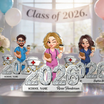New Nurse Class Of 2026 2027 Shiny Effect 2D Flat - Personalized Acrylic Block Plaque - RN Gift, BSN Gift, Nursing Graduation Gift