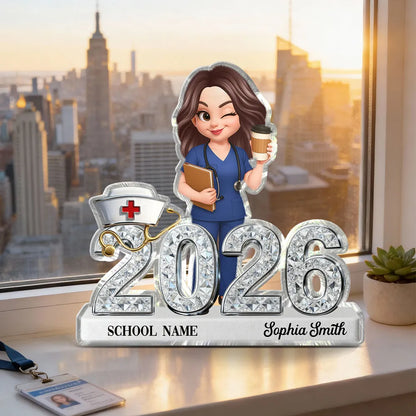 New Nurse Class Of 2026 2027 Shiny Effect 2D Flat - Personalized Acrylic Block Plaque - RN Gift, BSN Gift, Nursing Graduation Gift