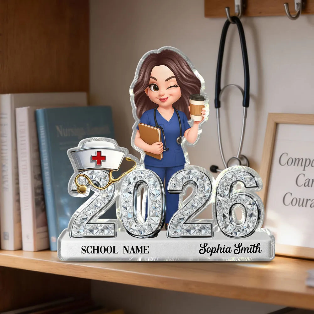 New Nurse Class Of 2026 2027 Shiny Effect 2D Flat - Personalized Acrylic Block Plaque - RN Gift, BSN Gift, Nursing Graduation Gift