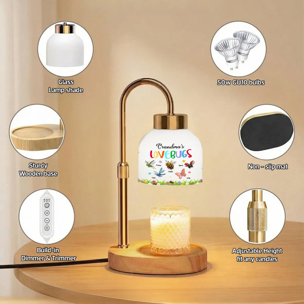 Grandma's Love Bugs Custom Grandkids Name - Personalized Candle Warmer Lamp - Mother's Day Gift For Grandma, Mom