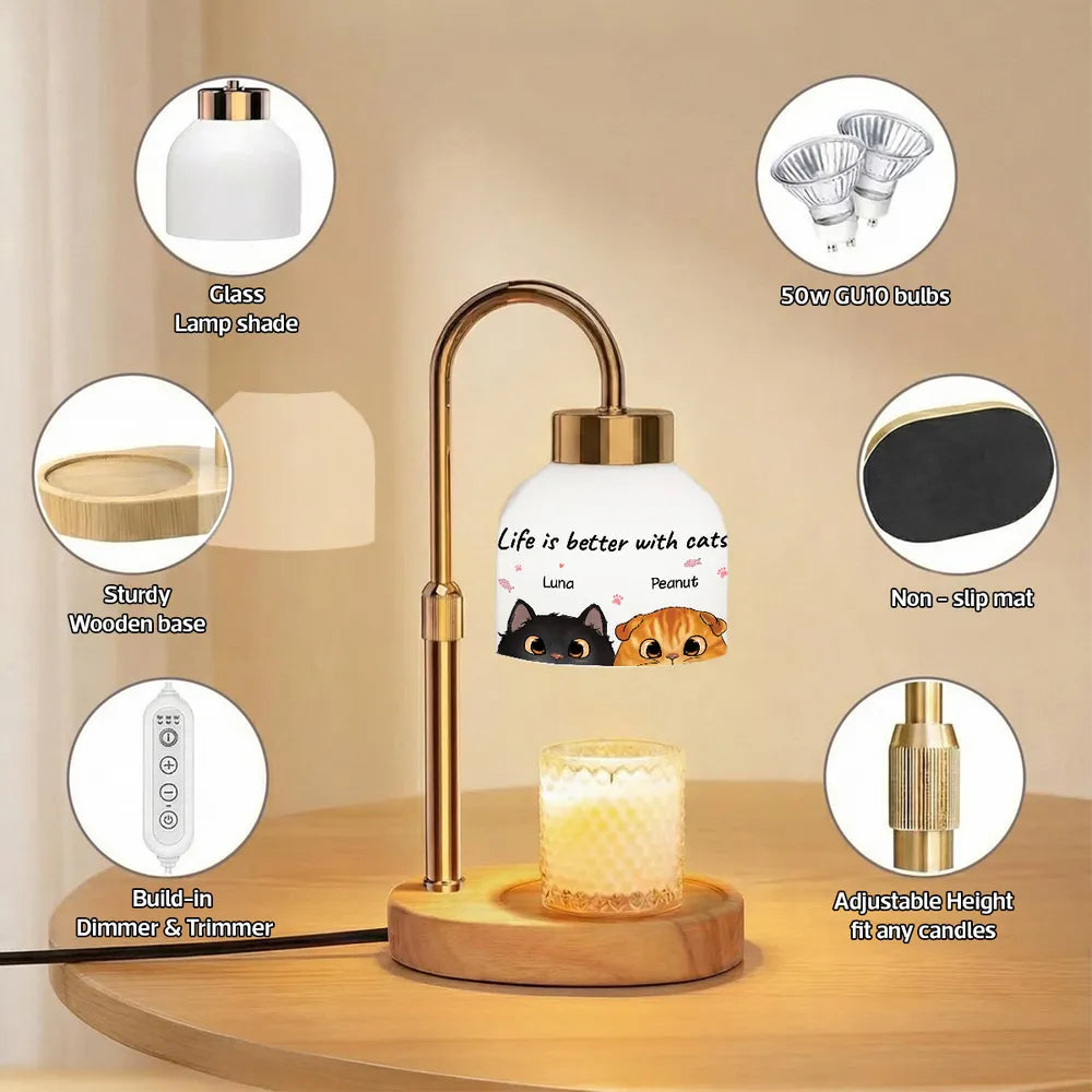 Life Is Better With Cats Peeking Cat Half Face - Personalized Candle Warmer Lamp - Home Decor Gift For Cat Lover