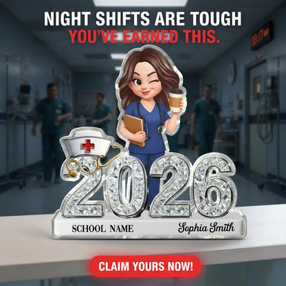 New Nurse Class Of 2026 2027 Shiny Effect 2D Flat - Personalized Acrylic Block Plaque - RN Gift, BSN Gift, Nursing Graduation Gift