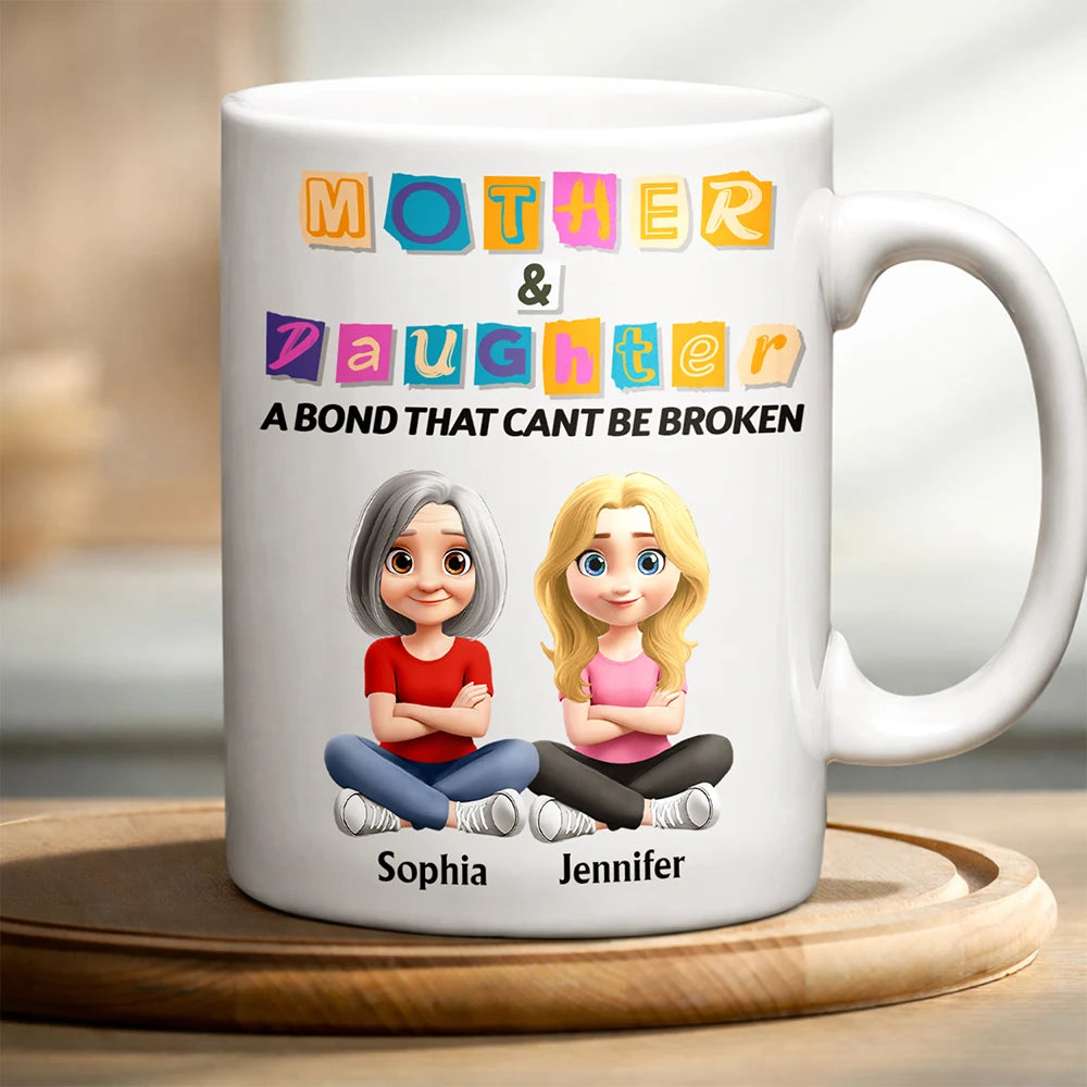 3D Effect Mother And Daughter Paper Cut Letters - Personalized Mug