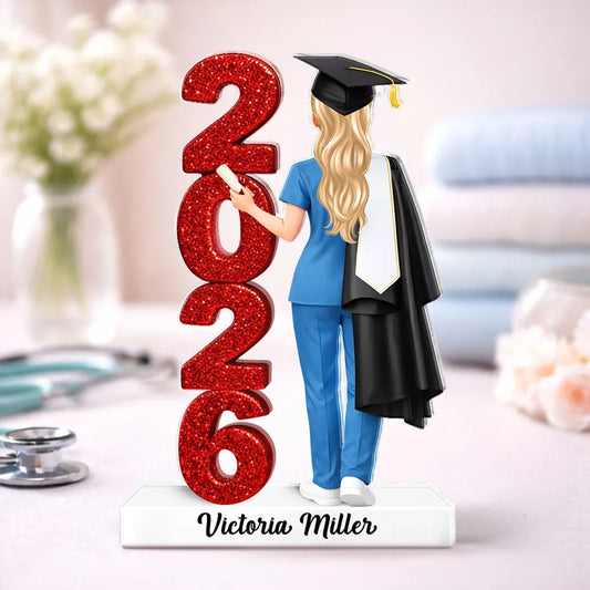 Class Of 2026 Nurse Senior Glitter Effect - Personalized Acrylic Block Plaque - Graduation Gift For Seniors, Daughter, Son, Grandkids