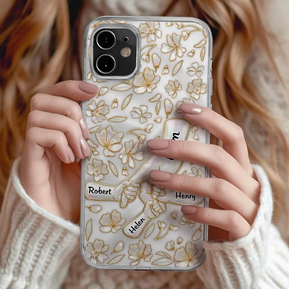 Hand In Hand Mom Grandma Nacre Effect 3D Inflated Effect Printed - Personalized Clear Phone Case