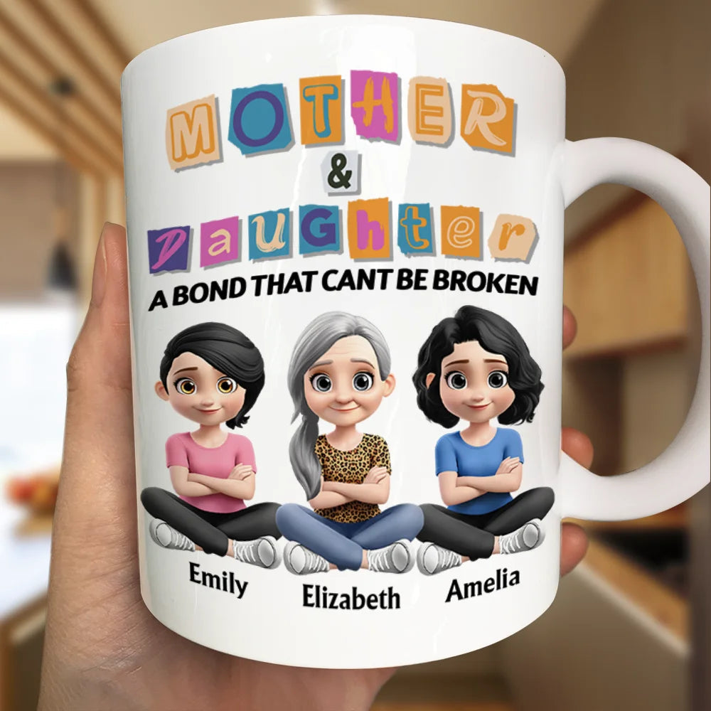 3D Effect Mother And Daughter Paper Cut Letters - Personalized Mug
