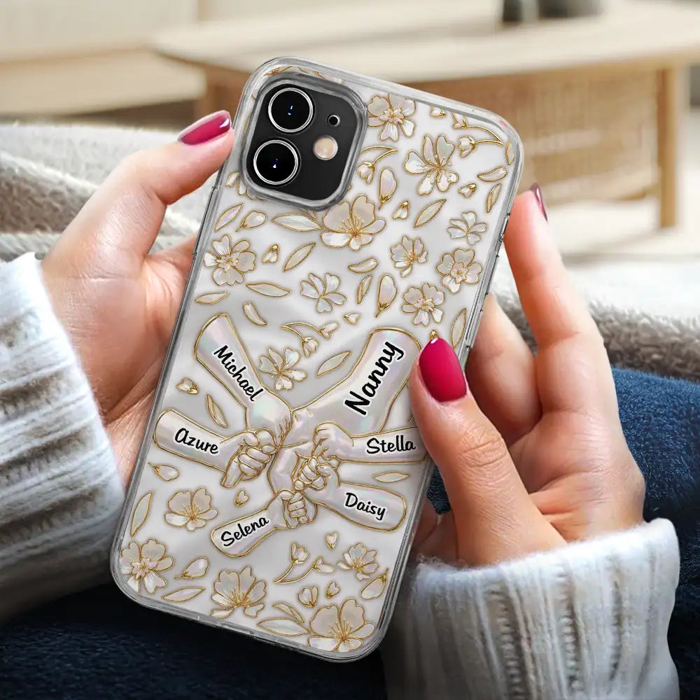 Hand In Hand Mom Grandma Nacre Effect 3D Inflated Effect Printed - Personalized Clear Phone Case