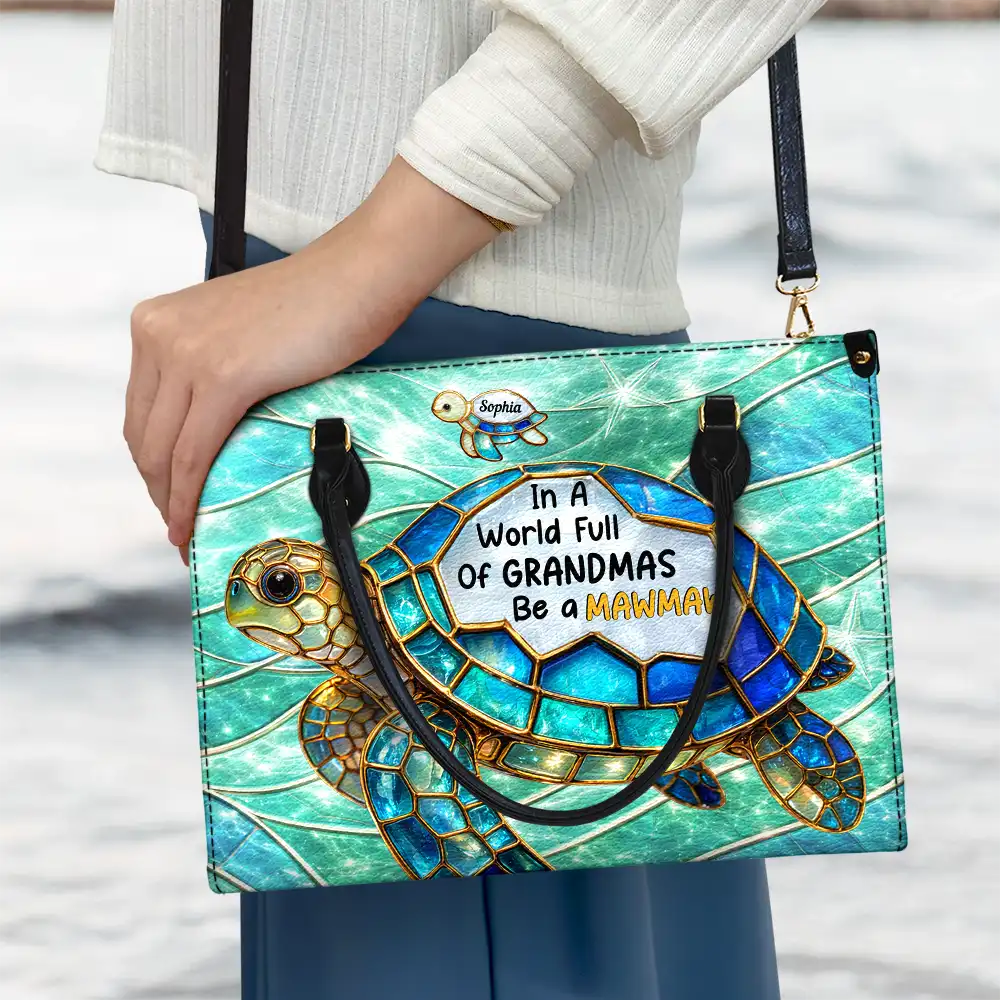 Turtle In The World Full Of Grandmas - Personalized Leather Bag