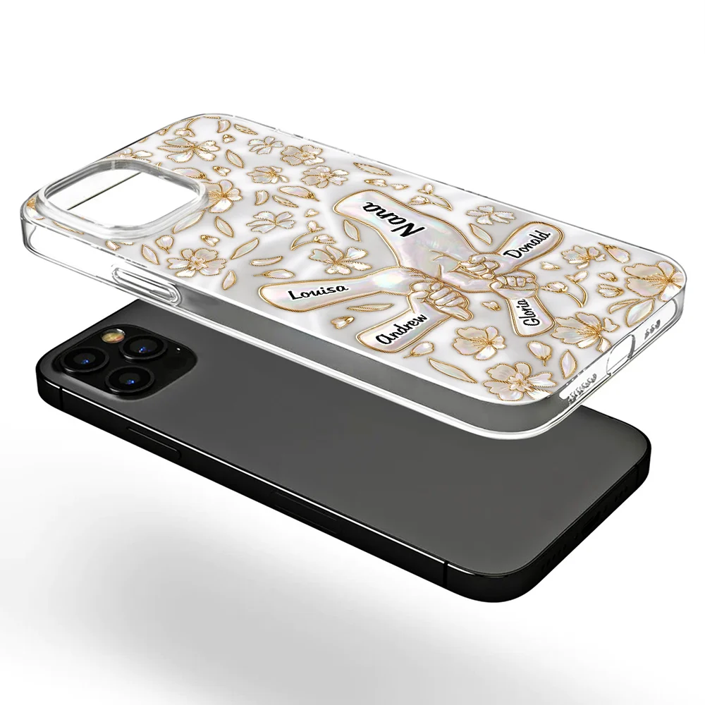 Hand In Hand Mom Grandma Nacre Effect 3D Inflated Effect Printed - Personalized Clear Phone Case