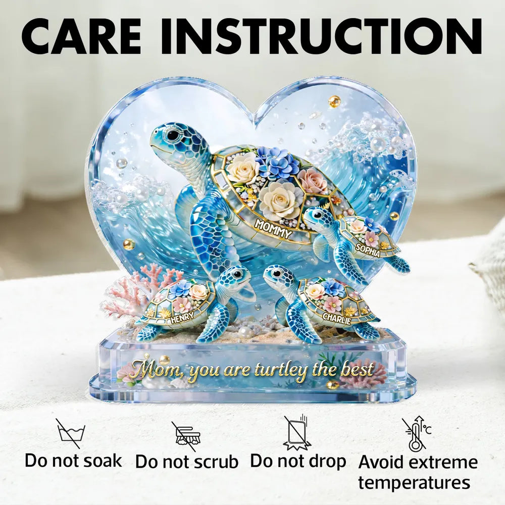 Mom You Are Turtley The Best - Personalized Acrylic Block Plaque - Gift For Mom, Grandma