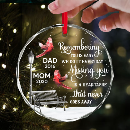 Cardinals Remembering You Memorial Personalized Glass Ornament, Christmas Decoration, Memorial Gift, Sympathy Gift
