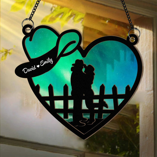 Couple - Cowboy And Cowgirl In Love - Personalized Window Hanging Suncatcher Ornament - The Next Custom Gift