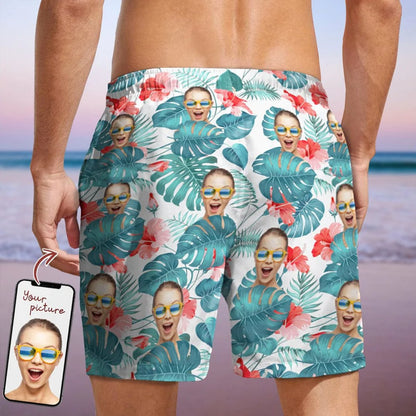 Couple - Custom Face Photo Hawaiian - Personalized Beach Short - The Next Custom Gift