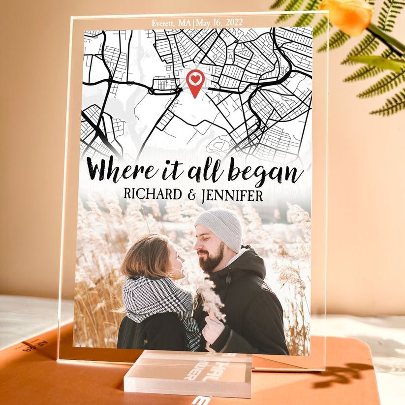 Couple - Custom Photo Where It All Began Location Map - Personalized Acrylic Plaque - The Next Custom Gift