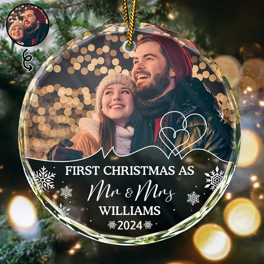 Custom Photo First Christmas As Husband And Wife - Personalized Circle Acrylic Ornament