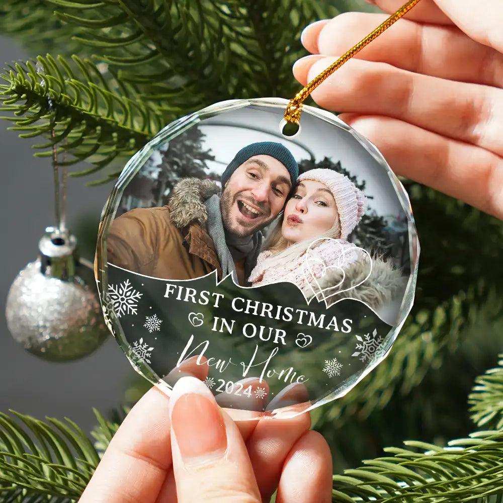 Custom Photo First Christmas As Husband And Wife - Personalized Circle Acrylic Ornament