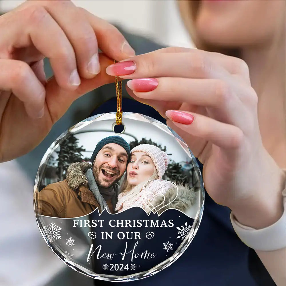 Custom Photo First Christmas As Husband And Wife - Personalized Circle Acrylic Ornament