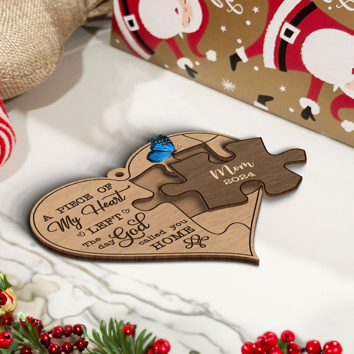 Missing Piece In My Heart Personalized 3-Layer Wooden Ornament, Sympathy Gifts