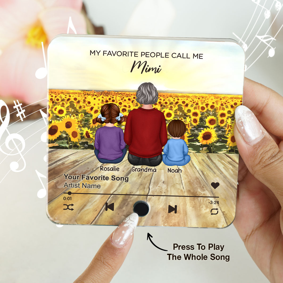 My Favorite People Call Me Nana Sunflower Field Personalized Music Fridge Magnet, Perfect Mother's Day Gift For Nana, Grandma