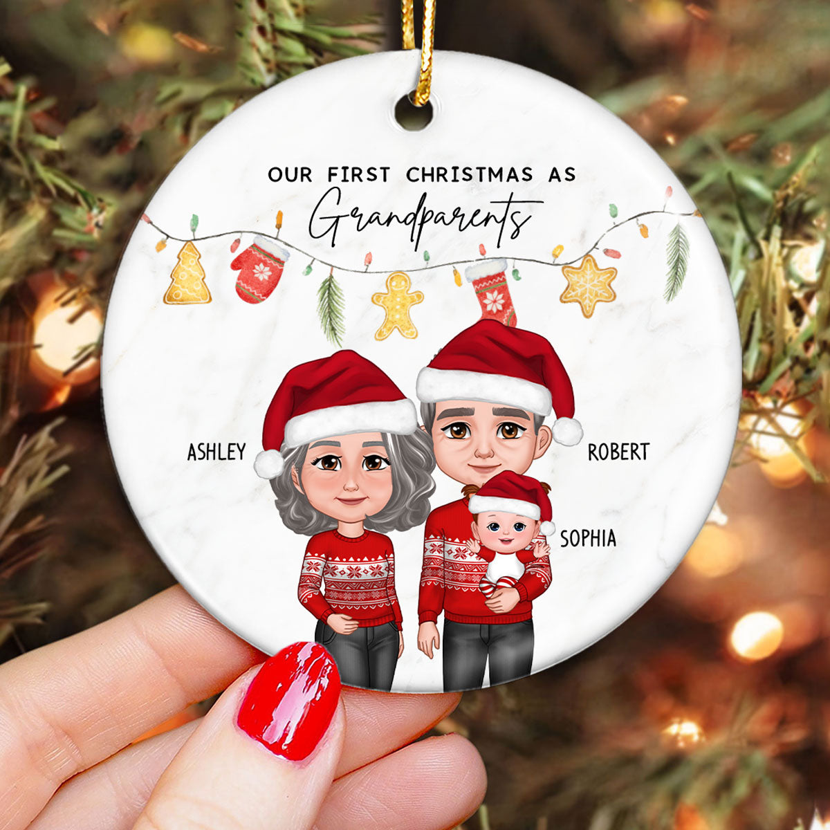 Our First Christmas As Grandparents Cute Things Personalized Circle Ceramic Ornament