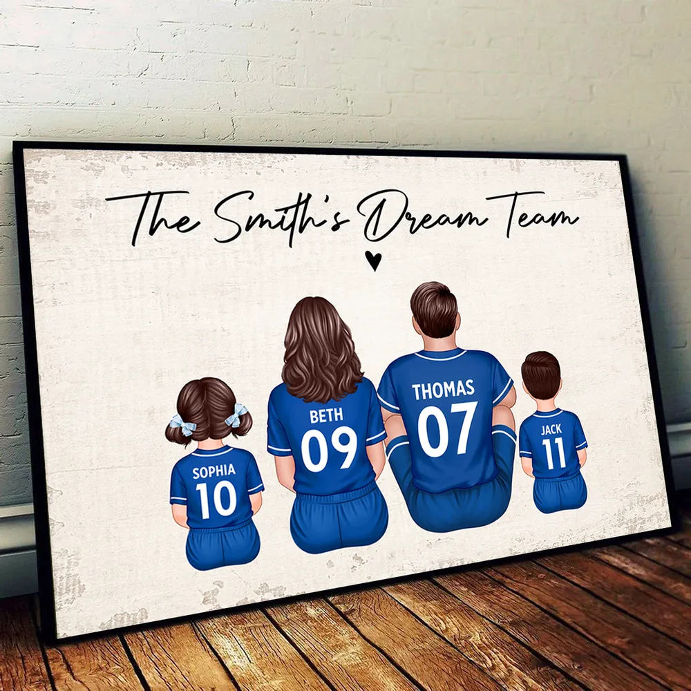 Family Dream Team Football Sitting - Personalised Poster - Gift For Football Mum, Dad