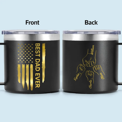 Best Dad Papa Ever Fist Bump Outline Nation Flag Personalized Stainless Steel Tumbler With Handle