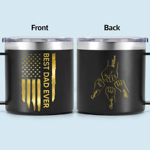 Best Dad Papa Ever Fist Bump Outline Nation Flag Personalized Stainless Steel Tumbler With Handle